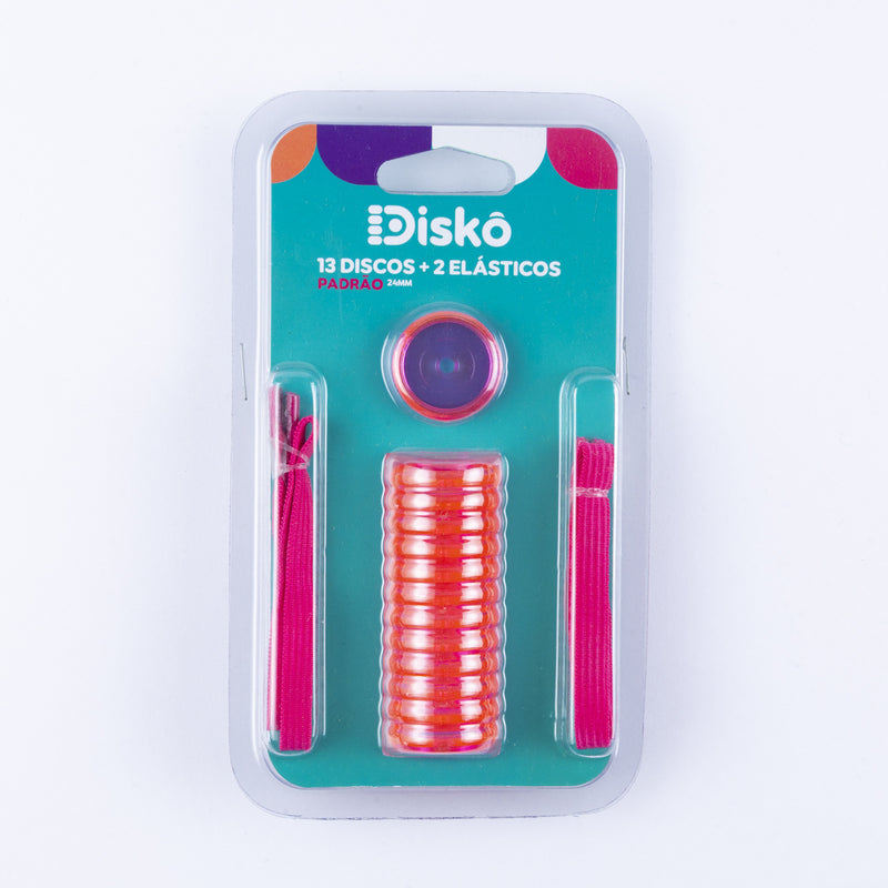 KIT 13 DISCOS + ELASTICO ROSA NEON TRANSLUCIDO 24MM