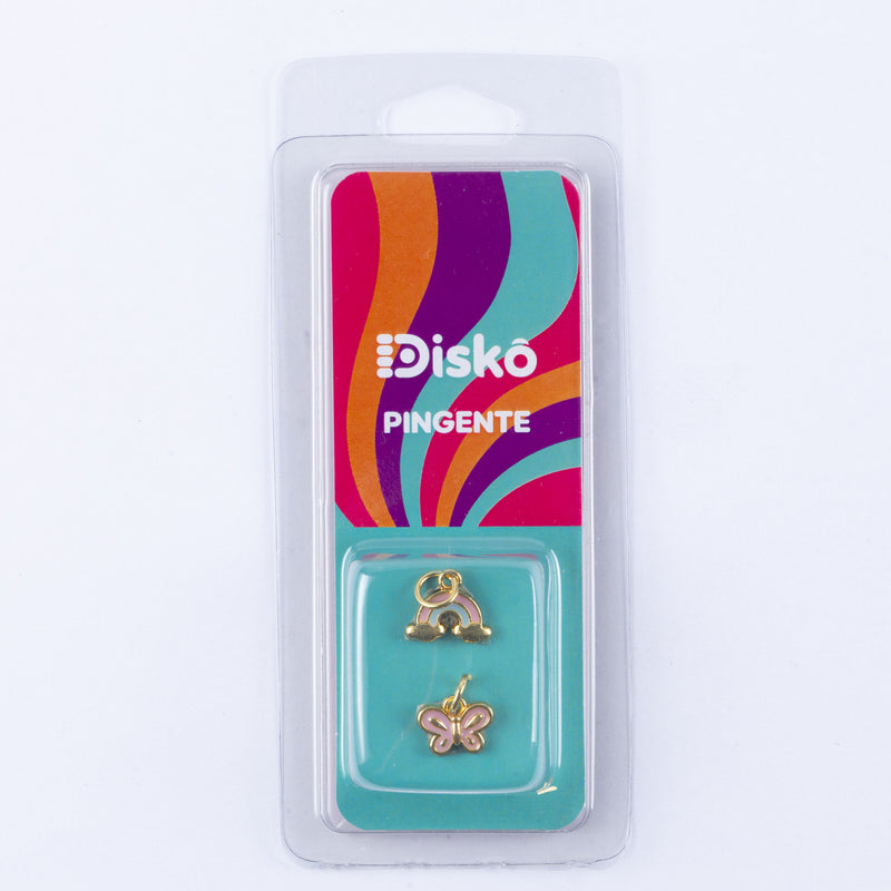 PINGENTE OURO ARCO-IRIS + BORBOLETA