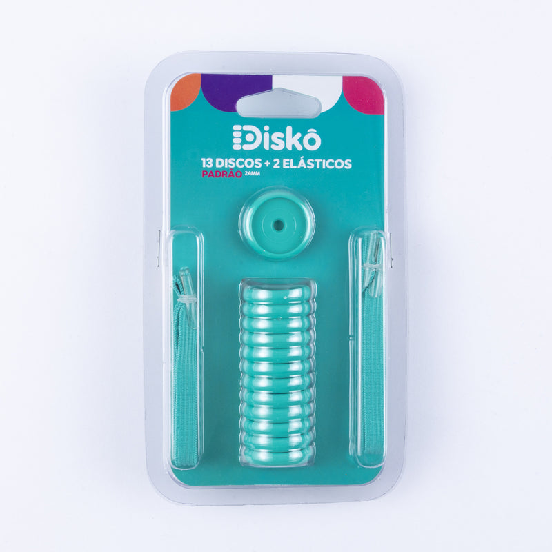 KIT 13 DISCOS + ELASTICO VERDE AGUA 24MM