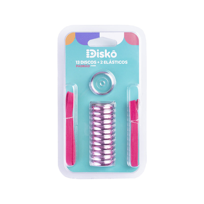 KIT 13 DISCOS + ELASTICO METALIZADO ROSA CLARO 24MM