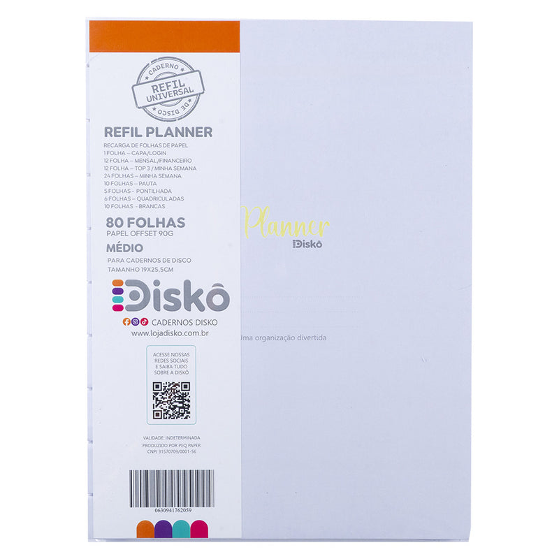 REFIL DISKÔ 80 FOLHAS PLANNER COMPLETO