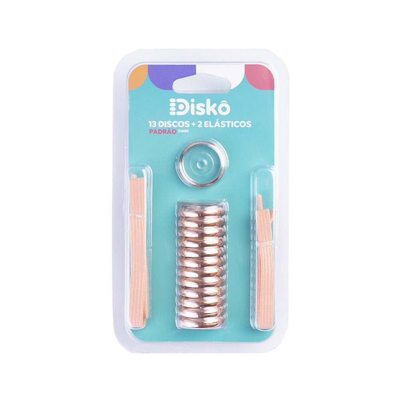 KIT 13 DISCOS + ELASTICO METALIZADO ROSE 24MM