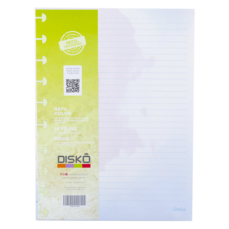 REFIL DISKÔ 50 FLS PAUTADAS COLORIDO M