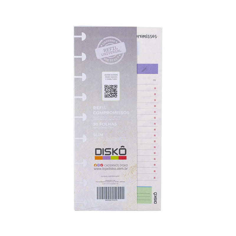 REFIL DISKÔ SLIM 30 FOLHAS COMPROMISSOS