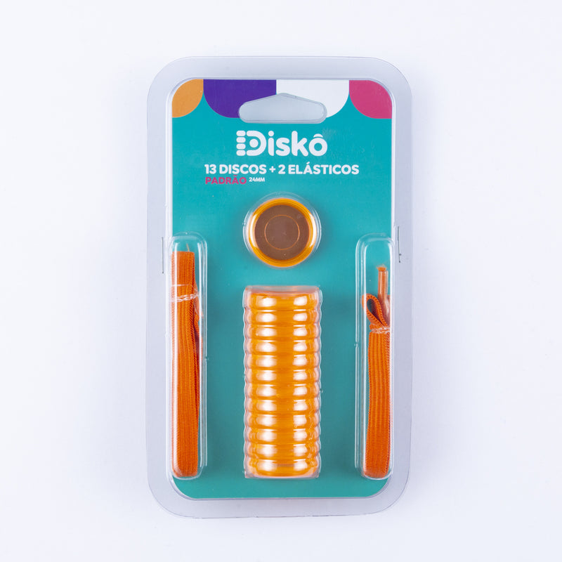 KIT 13 DISCOS + ELASTICO LARANJA NEON TRANSLUCIDO 24MM