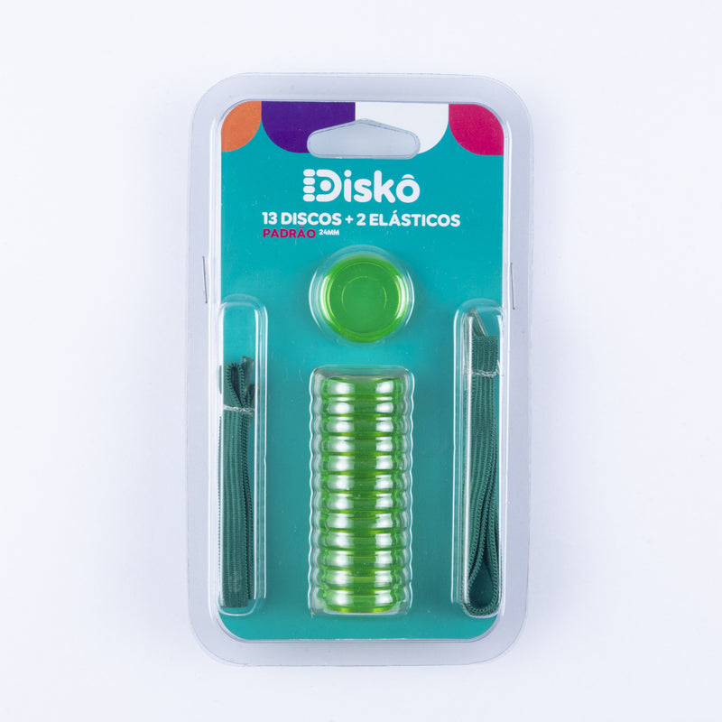 KIT 13 DISCOS + ELASTICO VERDE NEON TRANSLUCIDO 24MM