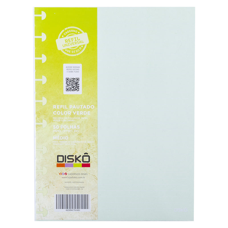 REFIL DISKÔ 50 FOLHAS COLOR VERDE M