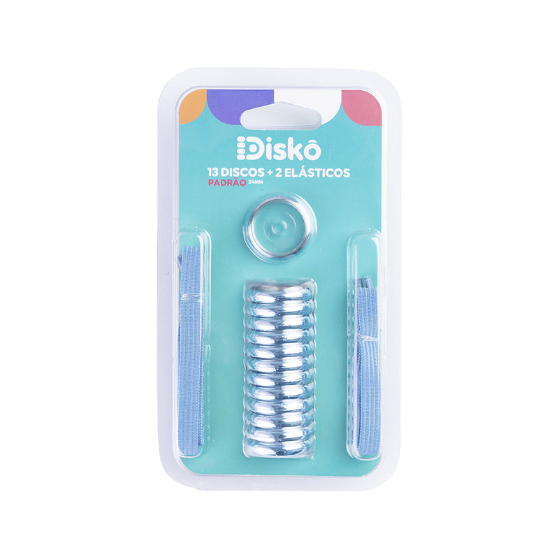 KIT 13 DISCOS + ELASTICO METALIZADO LIGTH BLUE 24MM