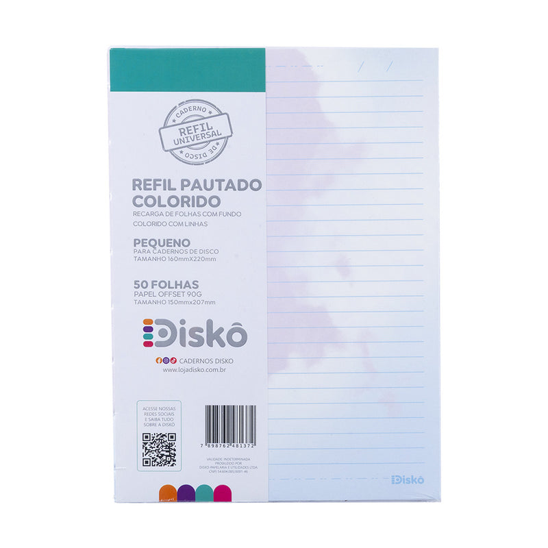 REFIL DISKÔ 50 FLS PAUTADAS COLORIDO P